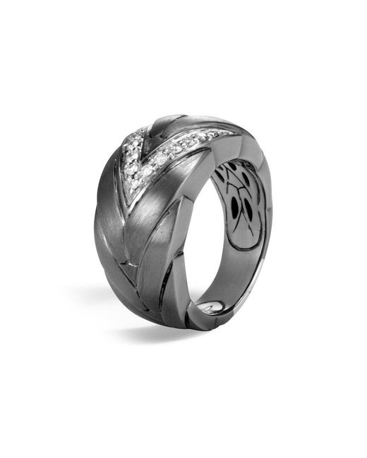 John Hardy White Modern Chain Silver 0.20 Ct. Tw. Diamond Medium Ring
