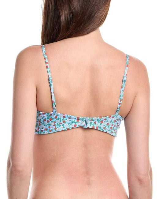 Sea Blue Lilly Print Tie-Front Bikini Top