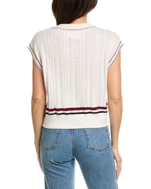 Brodie Cashmere White Varsity Cable Cashmere Tank
