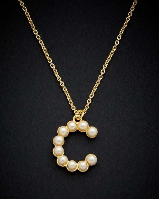 Italian Gold Over Silver Black 18K Pearl Initial Necklace