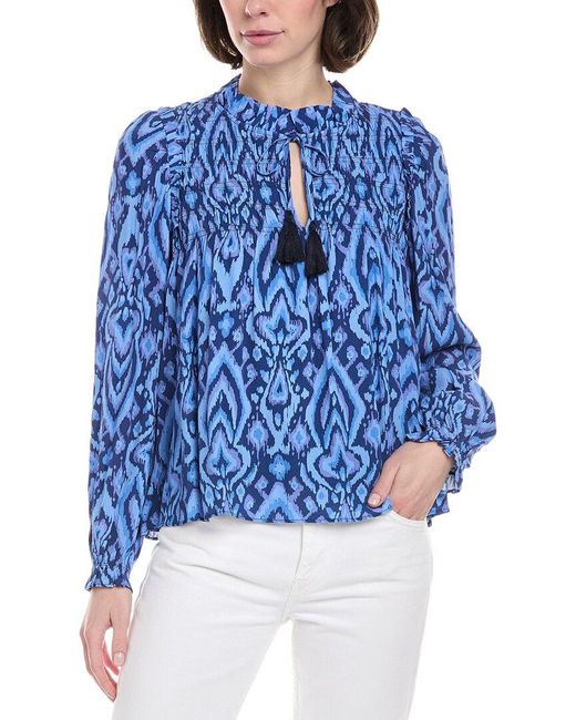 Sail To Sable Blue Ruffle Neck Top