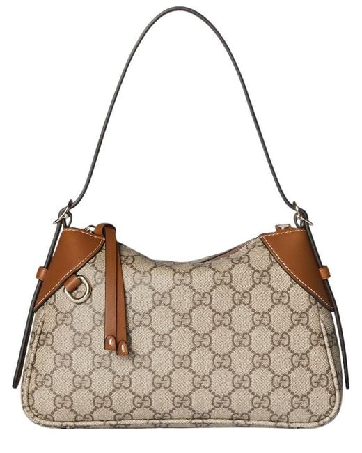Gucci Brown Emblem Small Gg Supreme Canvas & Leather Shoulder Bag