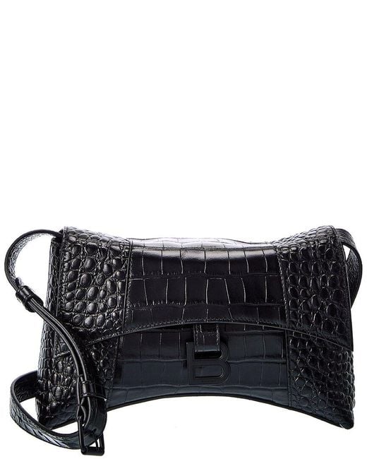 Balenciaga Downtown Xs Croc-embossed Leather Shoulder Bag In Black - Lyst