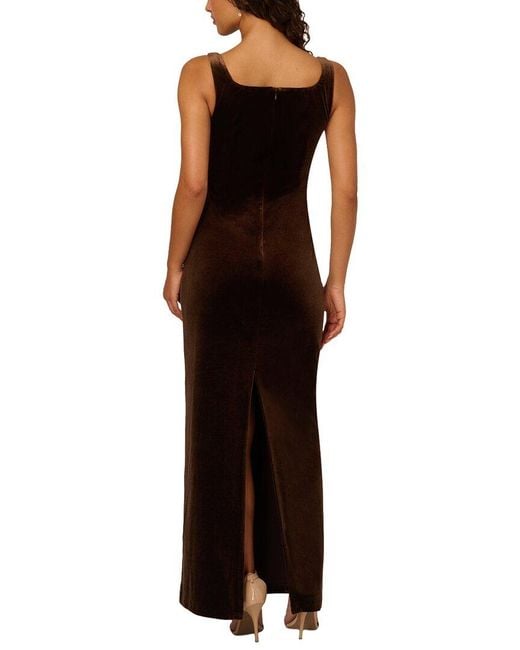 Adrianna Papell Multicolor Stretch Velvet Beaded Long Gown