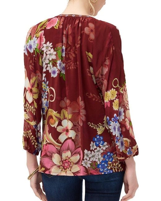 Johnny Was Red Margot Plus Silk Blouse