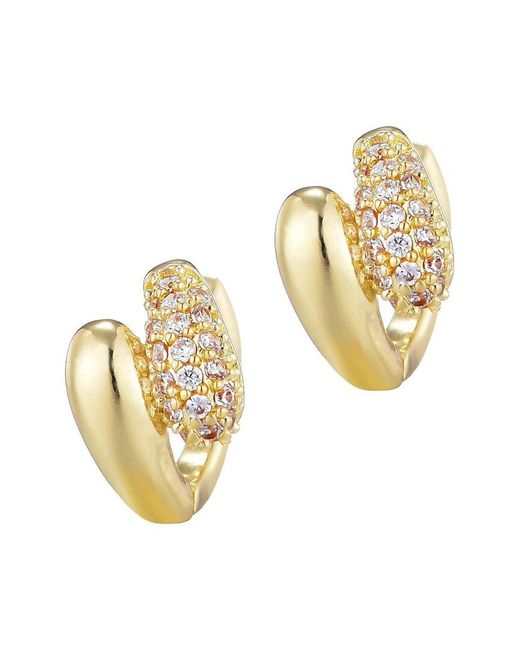 Adornia Metallic 14K Plated Cz Double Band Hoop Huggie Earrings