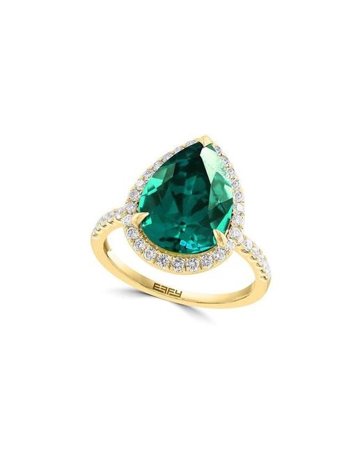 Effy Fine Jewelry Green 14K 6.48 Ct. Tw. Lab-Grown Diamond & Lab-Grown Emerald Ring