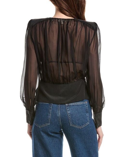 L'Agence Black Yan Front Wrap Blouse