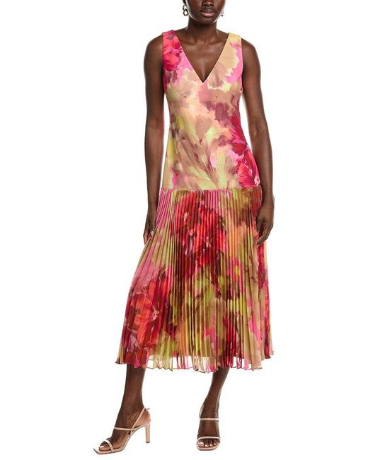 Badgley Mischka Red Drop Waist Pleated Cocktail Dress