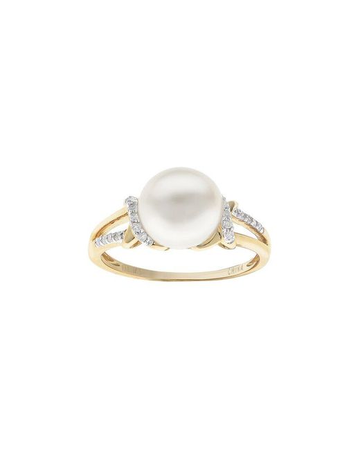 Pearls White Imperial 14K 0.09 Ct. Tw. Diamond 8-9Mm Freshwater Pearl Ring