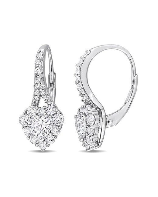 Rina Limor White Silver 2.42 Ct. Tw. Sapphire Halo Heart Earrings