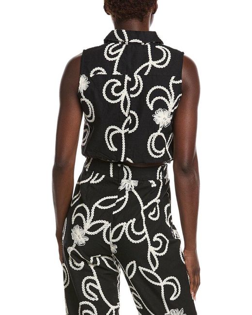 Gracia Black Sleeveless Embroidered Button Down Vest