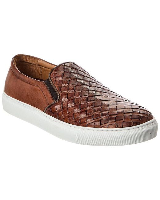 Bruno Magli Brown Livorno Woven Leather Slip-On Sneaker for men