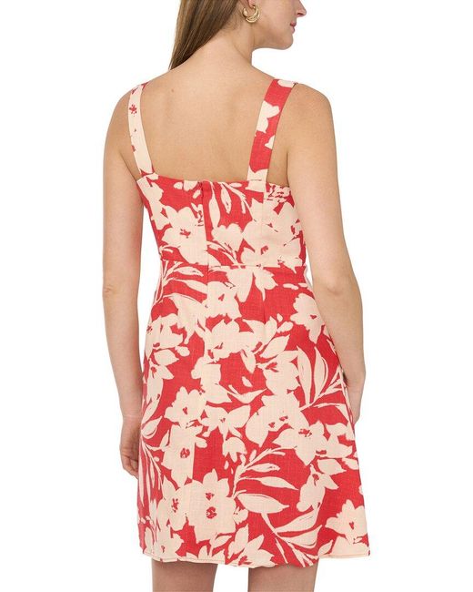 Vince Camuto Red Linen-Blend Print Mini Dress