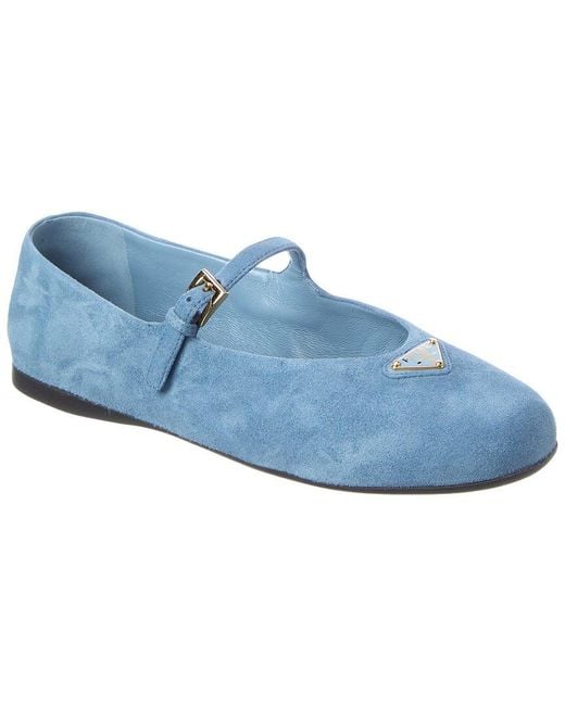 Prada Blue Triangle Logo Suede Ballerina Flat