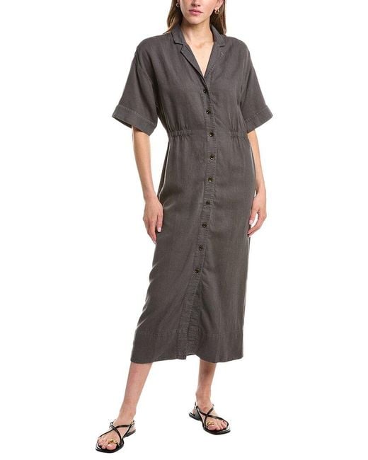 Faherty Brand Gray Topanga Drape Linen-Blend Shirtdress