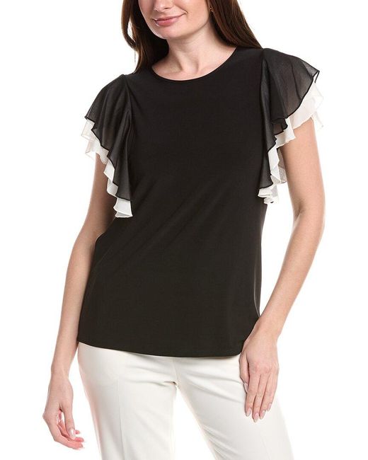 Anne Klein Black Flutter Sleeve Top