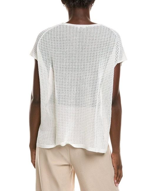Eileen Fisher White Jewel Neck Sweater