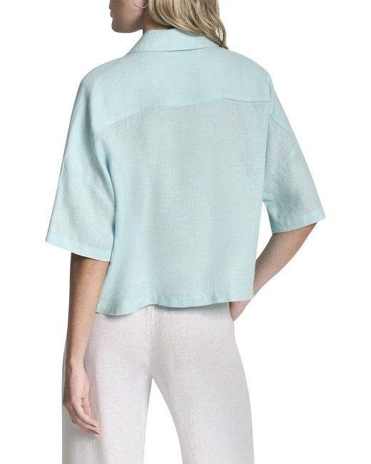 DKNY Blue Collared Linen Blouse