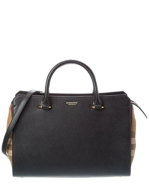 Burberry Black Banwell Medium Check Canvas & Leather Satchel