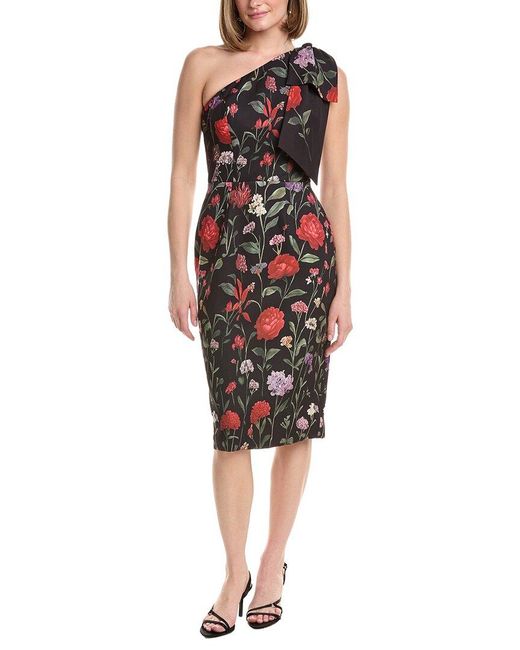 Rene Ruiz Red Printed Mikado Cocktail Dress