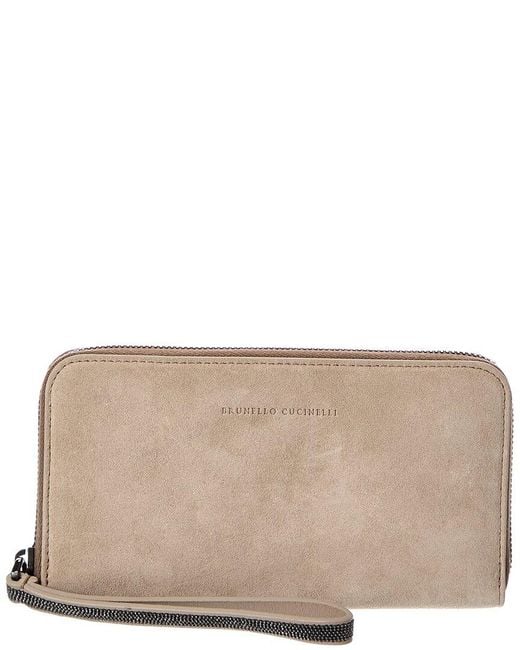 Brunello Cucinelli Natural Suede Zip Around Wallet