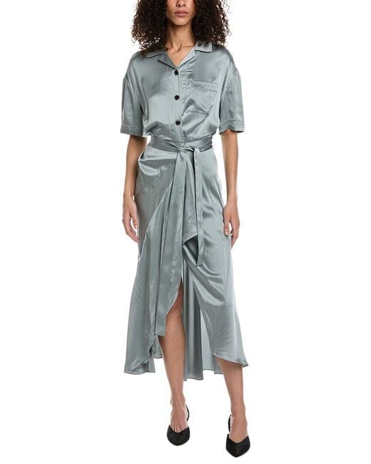 Burberry Blue Emily Tie-waist Silk Shirtdress