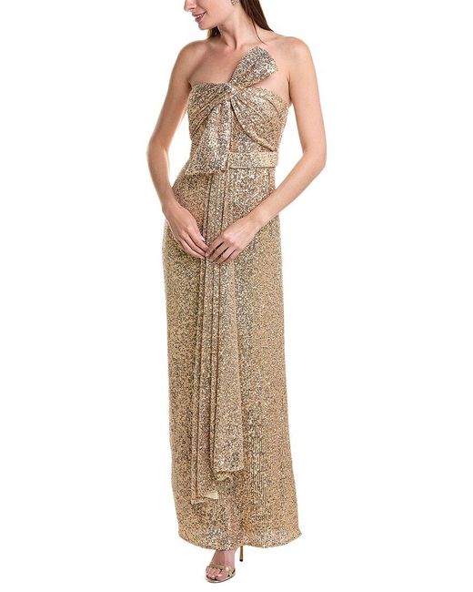 Badgley Mischka Natural Sequin Bow Gown