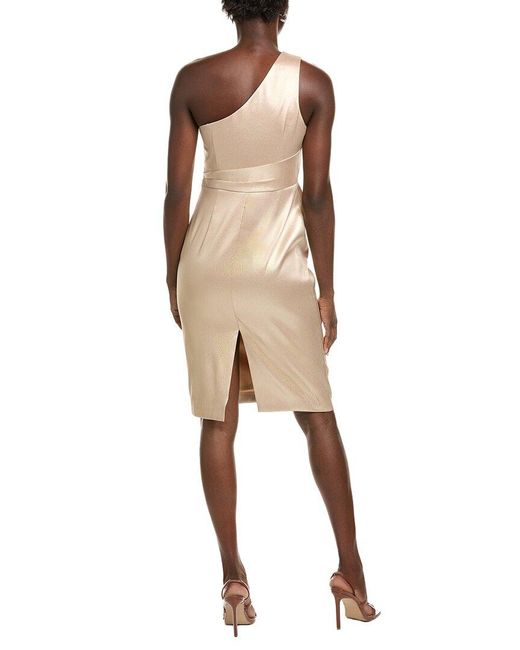 Aidan Mattox Natural Aiden Mattox Pleated One-Shoulder Midi Dress