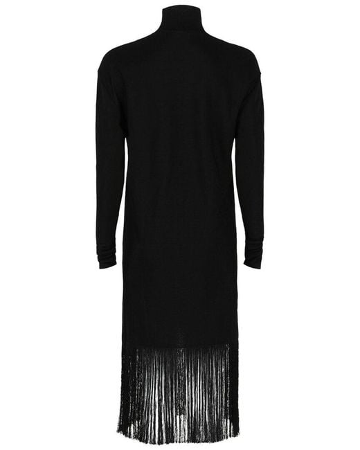 Ferragamo Black Cutout And Fringe Hem Dress