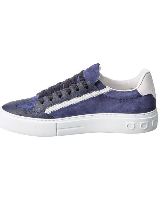 Ferragamo Blue Ferragamo Borg 5 Suede & Leather Sneaker for men