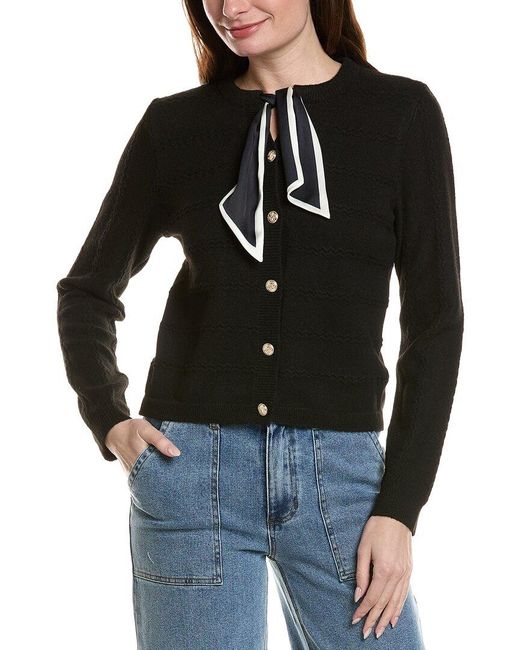 Cece Black Woven Tie Scarf Cardigan