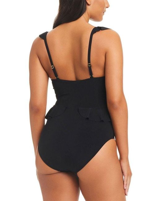 Beyond Control Swimwear Black Solid Essentials Ruffle One Piece