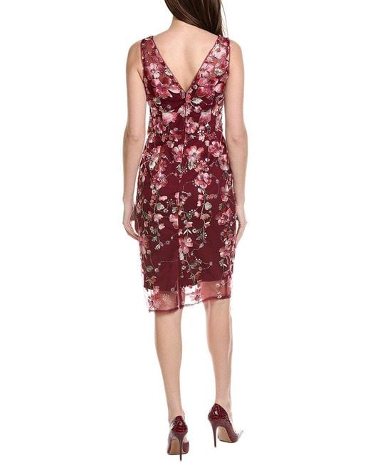 Adrianna Papell Red Floral Sequin Embroidery Midi Sheath Dress
