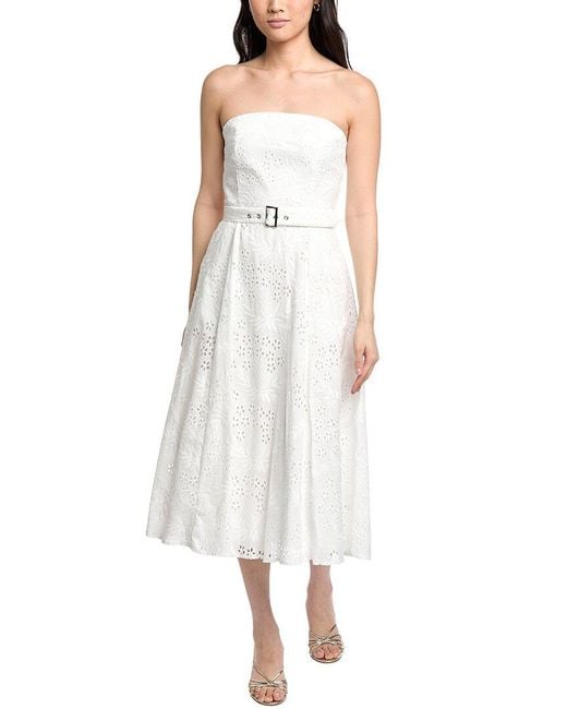 Sam Edelman White Strapless Belted Eyelet Midi Dress