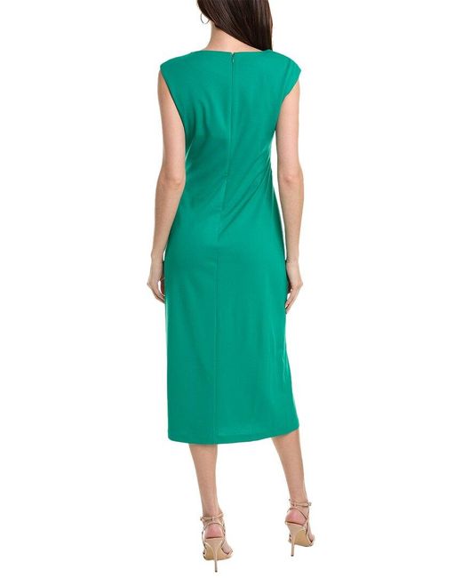 Anne Klein Green Asymmetrical Scuba Crepe Midi Dress