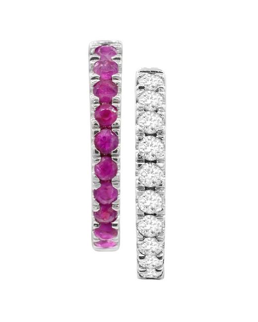 Lab Grown Gemstones White 0.60 Ct. Tw. Lab-Grown Ruby Hoop Earrings
