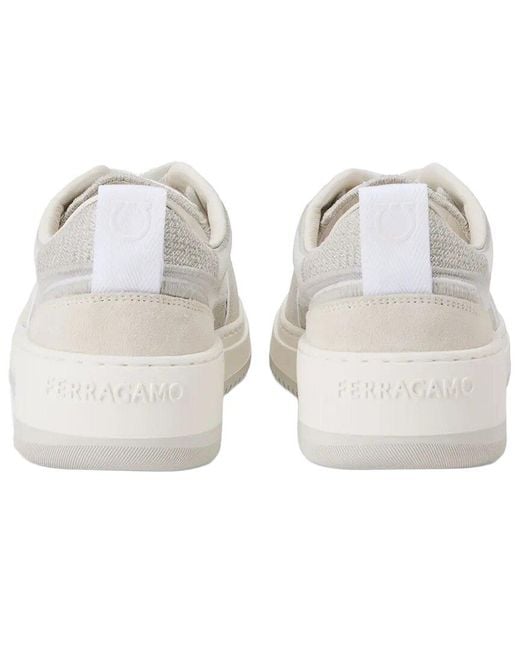 Ferragamo White Mesh Suede Lace-Up Sneaker