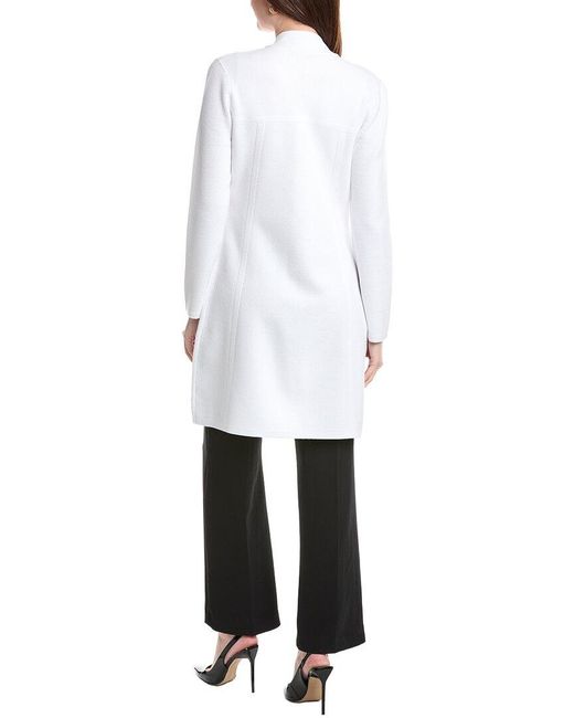 St. John White Banded Collar Five-Button A-Line Long Jacket