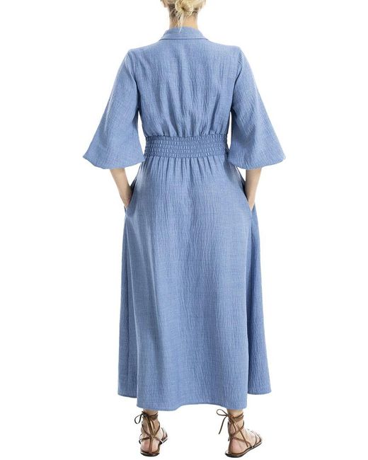 Max Studio Blue Front Pleat Midi Dress