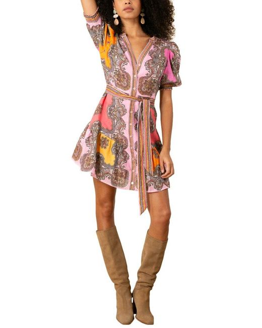 Hale Bob Pink Elianna Linen Dress