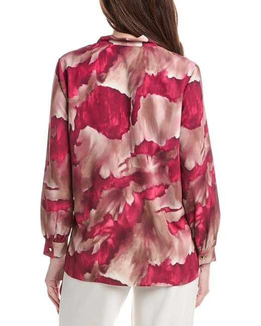 Misook Red Woven Watercolor Print Blouse