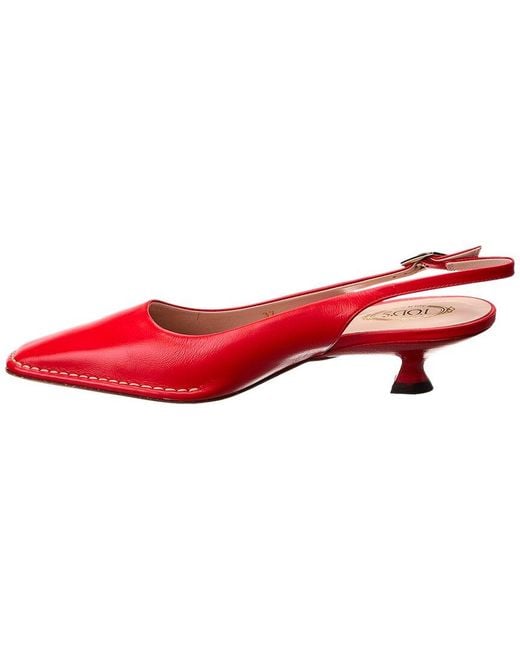 Tod's Red Logo Leather Slingback Pump