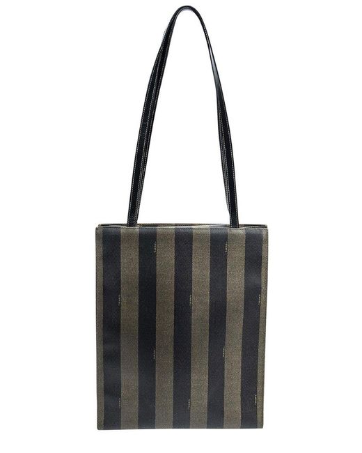 Fendi Black Zucca-Print Pequin Canvas Shopping Tote (Authentic Pre-Owned)