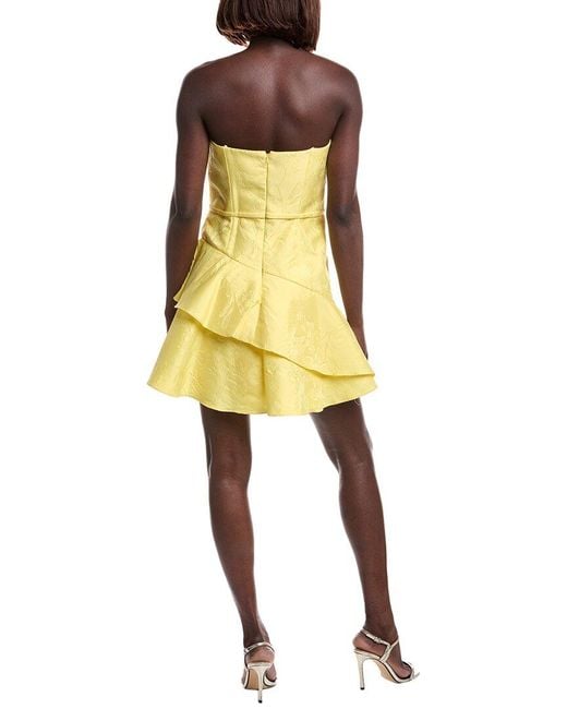 ML Monique Lhuillier Yellow Jacquard Mini Dress