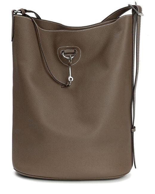 Tiffany & Fred Paris Brown Pebbled Leather Bucket Tote