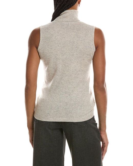 Forte Gray Basic Sleeveless Turtleneck 100% Cashmere Sweater