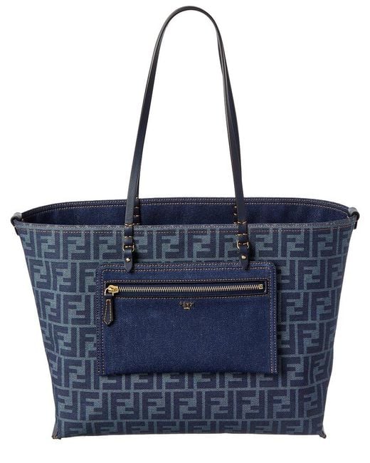 Fendi Blue Ff Jacquard Canvas Reversible Tote