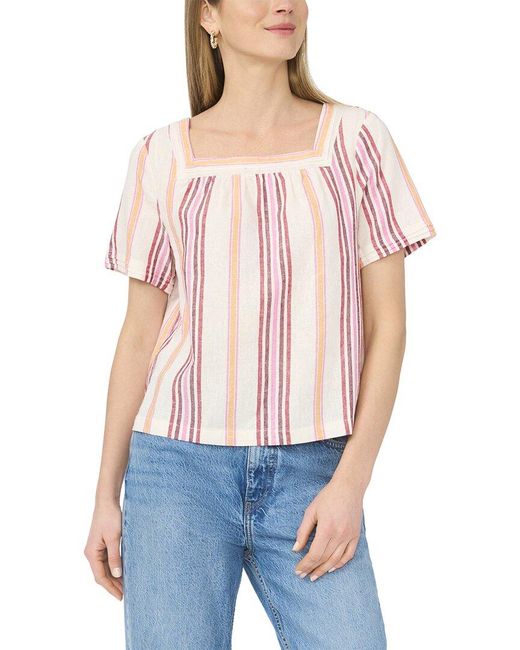 Vince Camuto Red Square Neck Flutter Sleeve Linen-Blend Blouse