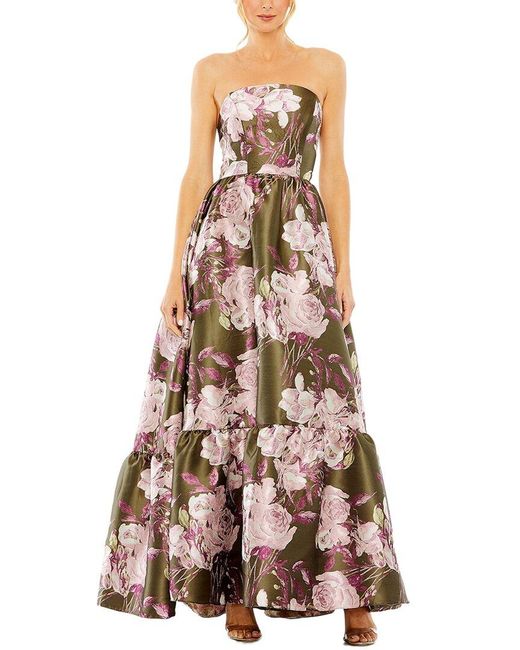 Mac Duggal Green Strapless Bottom Ruffle Floral Gown